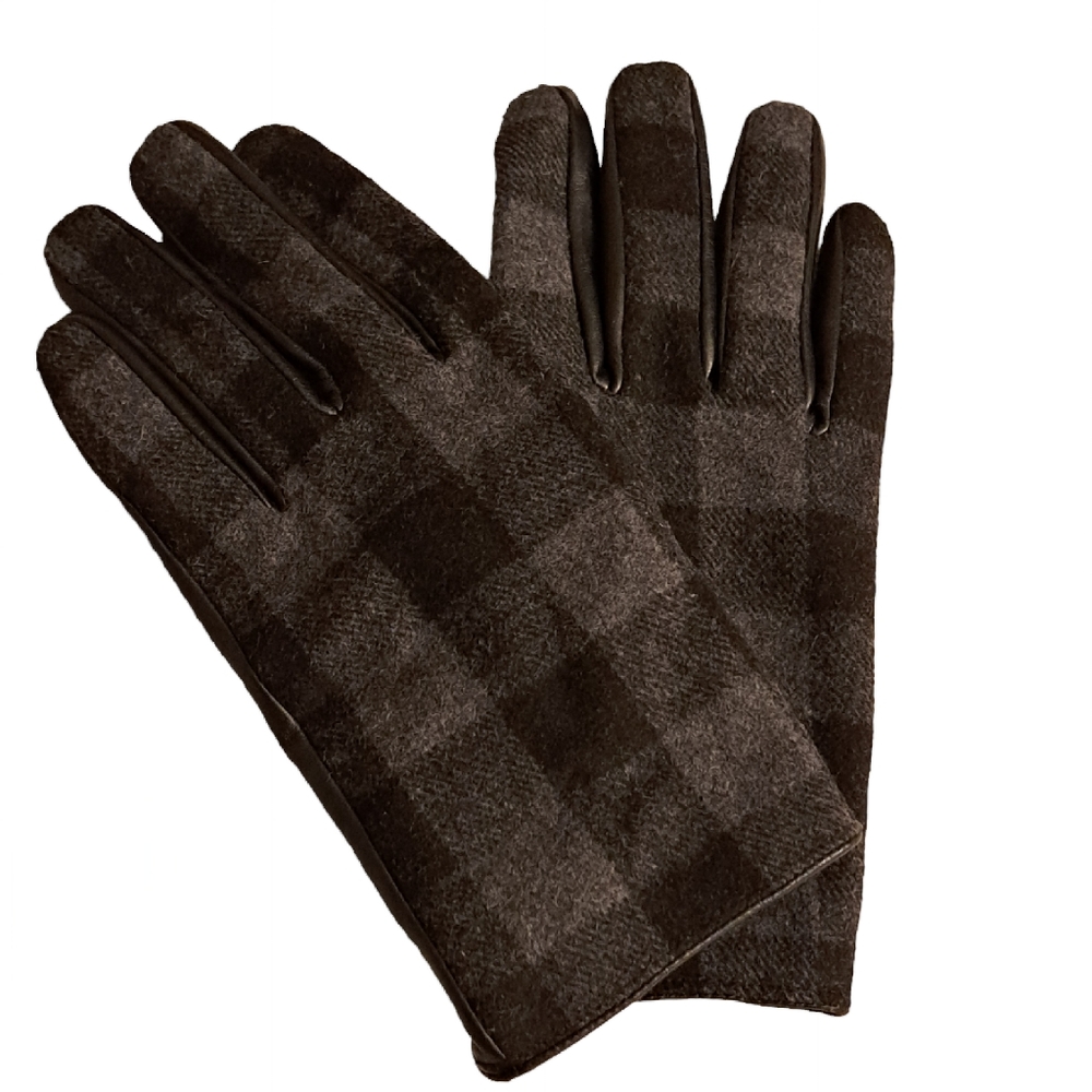 Checkered Fabric & Leather Touchscreen Gloves
